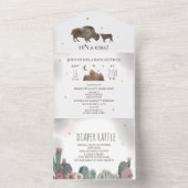 バッファローバイソンガールベビーシャワーおむつラッフル オールインワン招待状 (内側)