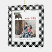 バッファローバイソンクリスマスツリープレイドフォトカウボーイ セラミックオーナメント (左)