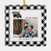バッファローバイソンクリスマスツリープレイドフォトカウボーイ セラミックオーナメント (正面)