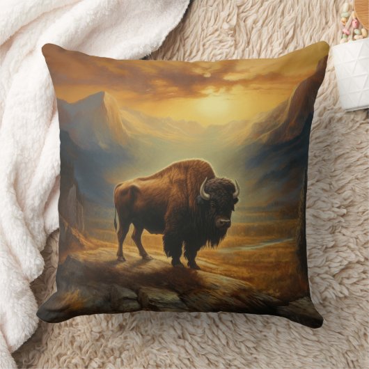 バッファローバイソンサンセットシルエット クッション (ブランケット)