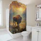 バッファローバイソンサンセットシルエット シャワーカーテン (インサイチュ)