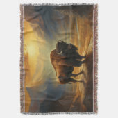 バッファローバイソンサンセットシルエット スローブランケット (正面縦)