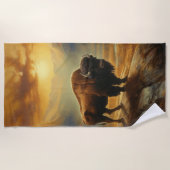 バッファローバイソンサンセットシルエット ビーチタオル (正面)