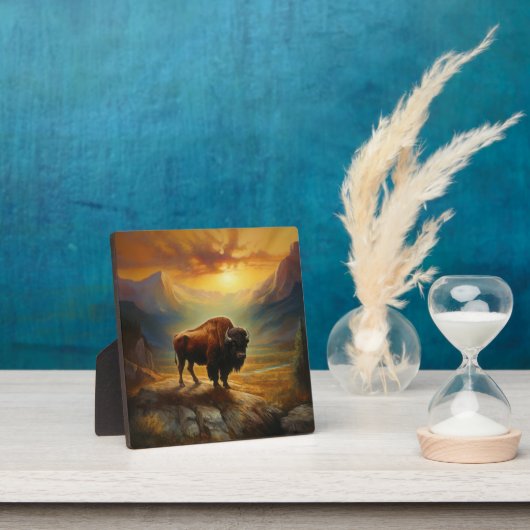 バッファローバイソンサンセットシルエット フォトプラーク (インサイチュ)