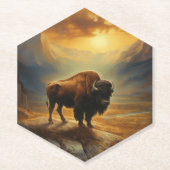 バッファローバイソンサンセットシルエット ペーパーコースター (正面)