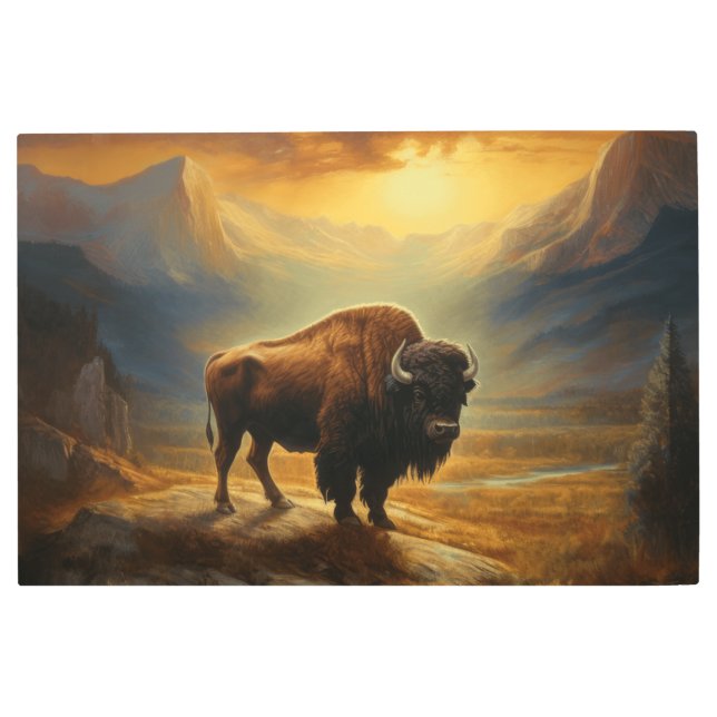 バッファローバイソンサンセットシルエット メタルプリント (正面)