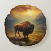 バッファローバイソンサンセットシルエット ラウンドクッション (正面)