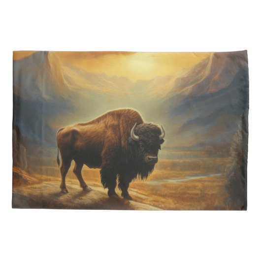 バッファローバイソンサンセットシルエット 枕カバー (裏面)