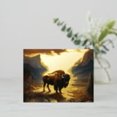 バッファローバイソンサンセットシルエット 箔シーズンポストカード (立ち正面)