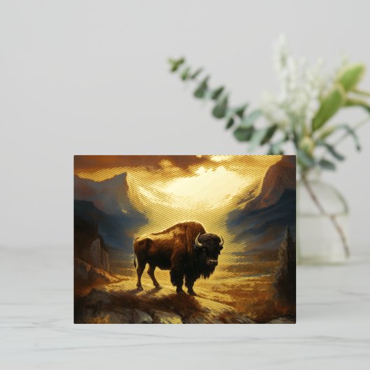バッファローバイソンサンセットシルエット 箔シーズンポストカード (立ち正面)