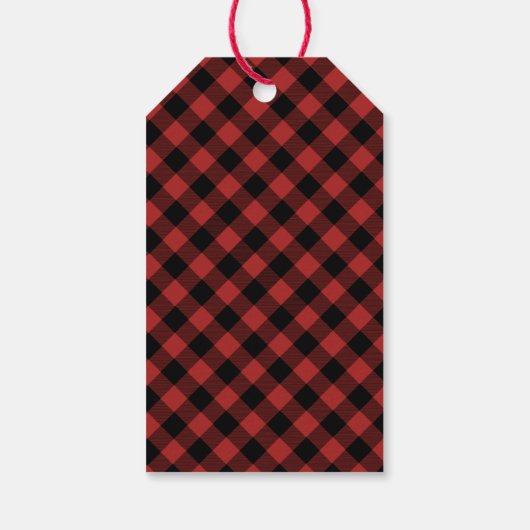 バッファローバイソンサンタメリークリスマスツリーレッドプレイド ギフトタグ (裏面)