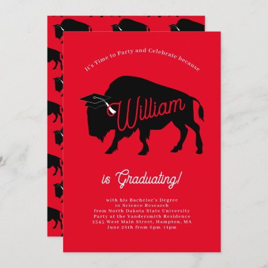 バッファローバイソンシルエット卒業パーティー 招待状 (正面/裏面)