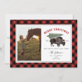バッファローバイソンプレイドレッドプレイドクリスマスフォト シーズンカード (正面)