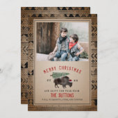 バッファローバイソンメリークリスマスツリーバーラップ写真 シーズンカード (正面/裏面)