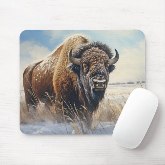 バッファローバイソン動物の野生動物の荒野カラフル マウスパッド (マウス)