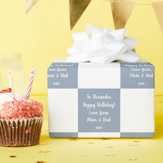 バッファローパーソナライズされたチェックブルーハッピーバースデー ラッピングペーパー (誕生日パーティー)