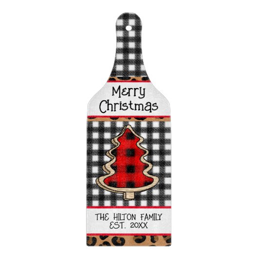 バッファローパーソナライズされたプレイドギンガムクリスマスツリー カッティングボード (正面)