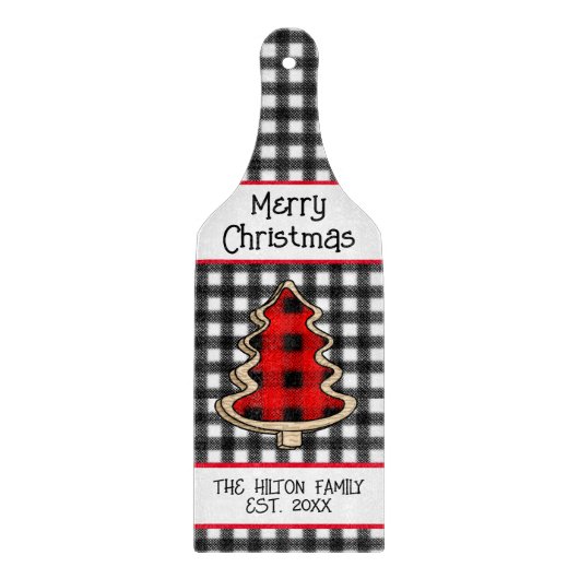 バッファローパーソナライズされたプレイドギンガムクリスマスツリー カッティングボード (正面)