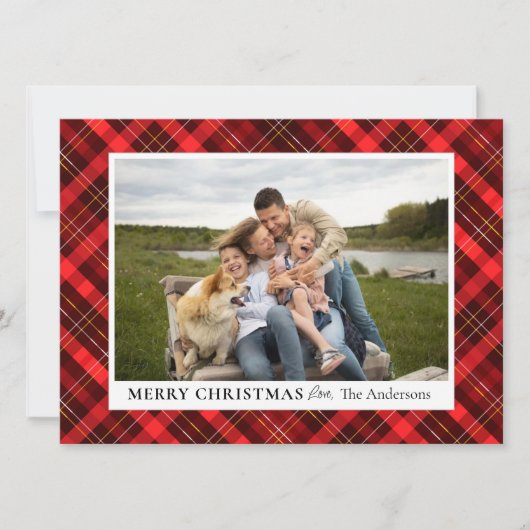 バッファローパーソナライズされたプレイドクリスマスファミリーの写真 シーズンカード (正面)
