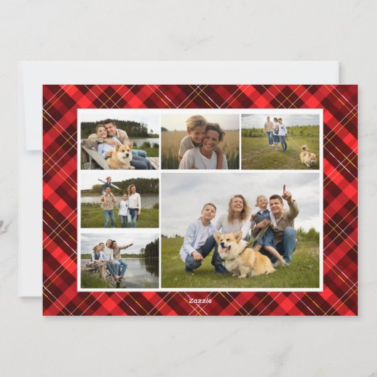 バッファローパーソナライズされたプレイドクリスマスファミリーの写真 シーズンカード (裏面)