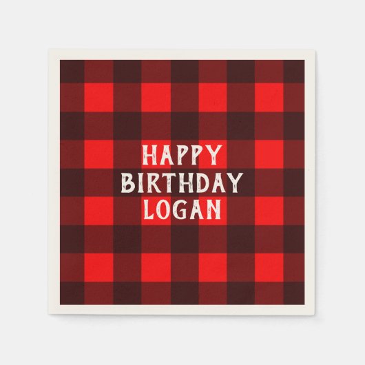 バッファローパーソナライズされたプレイドバースデーパーティナプキン スタンダードカクテルナプキン (正面)