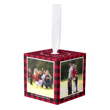 バッファローパーソナライズされたプレイドファミリー写真クリスマス