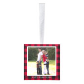 バッファローパーソナライズされたプレイドファミリー写真クリスマス キューブオーナメント (右)