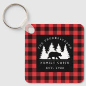 バッファローパーソナライズされたプレイドベアーフォレストキャビン キーホルダー (正面)