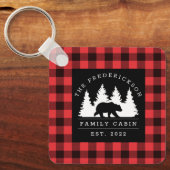 バッファローパーソナライズされたプレイドベアーフォレストキャビン キーホルダー (正面)