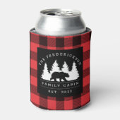 バッファローパーソナライズされたプレイドベアーフォレストキャビン 缶クーラー (缶正面)