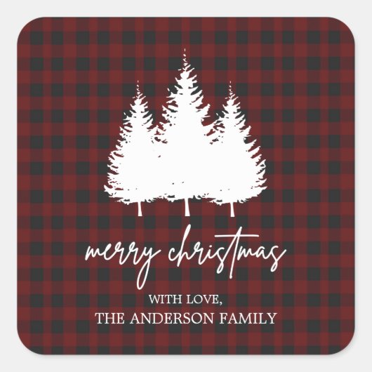 バッファローパーソナライズされたプレイドメリークリスマス スクエアシール (正面)