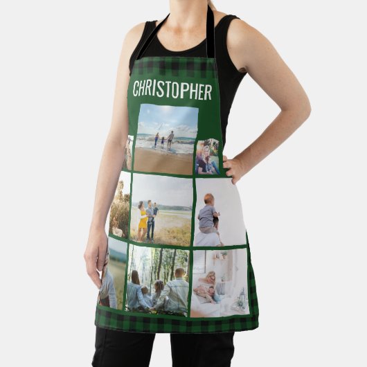バッファローパーソナライズされたプレイド家族の写真コラージュ エプロン (インサイチュ)