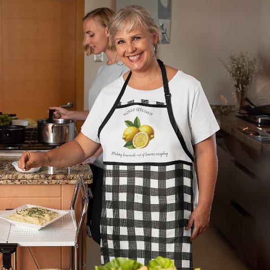 バッファローパーソナライズされたプレイド水彩レモンイエロー エプロン