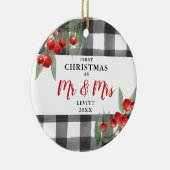 バッファローパーソナライズされたプレイド第1回クリスマスミスター&ミセス セラミックオーナメント (右)