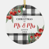 バッファローパーソナライズされたプレイド第1回クリスマスミスター&ミセス セラミックオーナメント (正面)