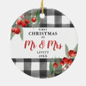 バッファローパーソナライズされたプレイド第1回クリスマスミスター&ミセス セラミックオーナメント (裏面)