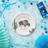 バッファロービソンデザートカクタスランチウエスタン誕生日 ペーパープレート (パーティー)