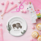 バッファロービソンデザートカクタスランチウエスタン誕生日 ペーパープレート (パーティー)