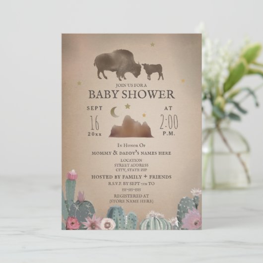 バッファロービソンデザートフローラガールベビーシャワー 招待状 (スタンド正面)