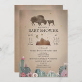 バッファロービソンデザートフローラガールベビーシャワー 招待状 (正面/裏面)