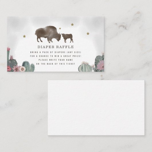 バッファローフローラサボテン赤ちゃんシャワーおむつラッフル エンクロージャーカード (正面/裏面)