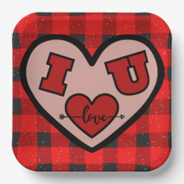 バッファロープラチェックペーパープレート I ♥ U I Love You ペーパープレート