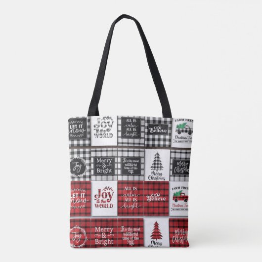 バッファロープレイドとクリスマス引用文 トートバッグ (裏面)