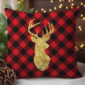 バッファロープレイドと金ゴールド鹿クリスマス クッション