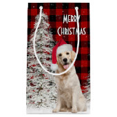 バッファロープレイドのクリスマスゴールデンレトリバー スモールペーパーバッグ (正面)