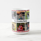 バッファロープレイドの家族の写真コラージュの家族の名前 コーヒーマグカップ (中央)