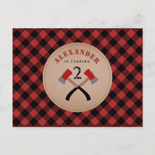 バッファロープレイドアックスウッドランドランバージャック誕生日 インビテーションポストカード (正面)