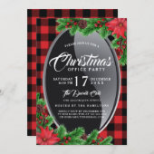 バッファロープレイドウィズポイントセチアパーティの招待状 招待状 (正面/裏面)