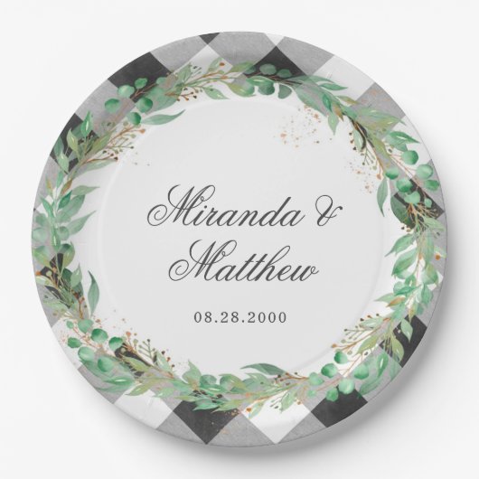バッファロープレイドウィンターグリーンリース結婚ズ ペーパープレート (正面)