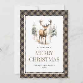 バッファロープレイドウォーターカラーディアスノーメリークリスマス シーズンカード